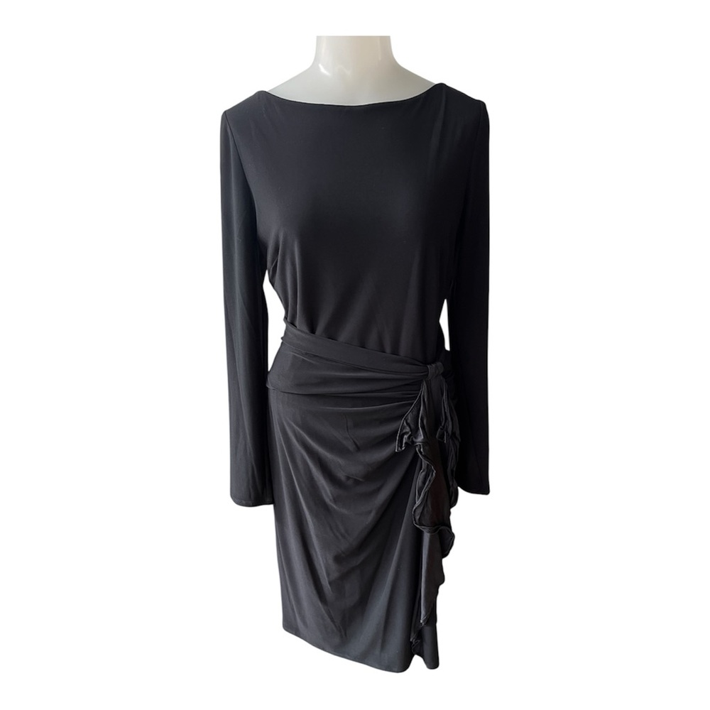 Ralph Lauren Evening Black Long Sleeve Dress with Ruffle detail size 8